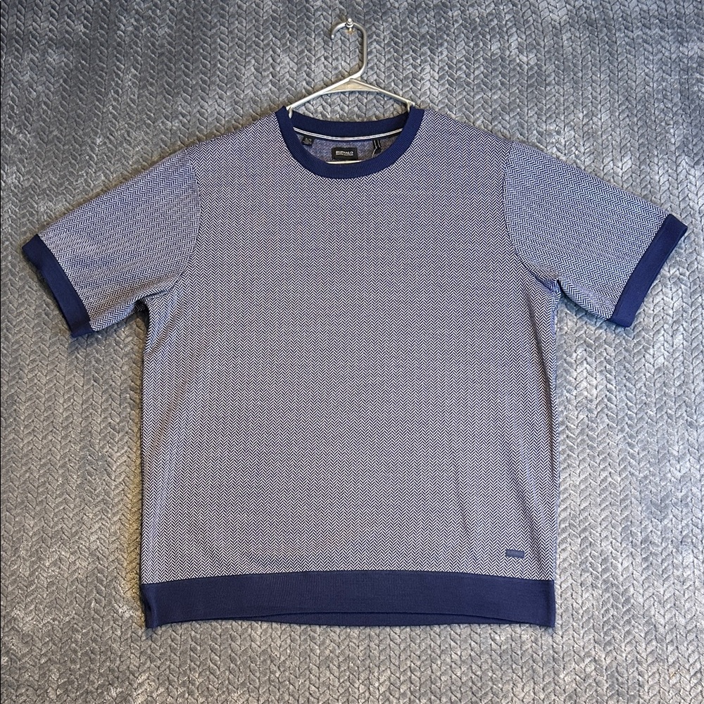 Buffalo David Bitton Sweater Mens XL Blue Pullover Short Sleeve Crewneck Polo